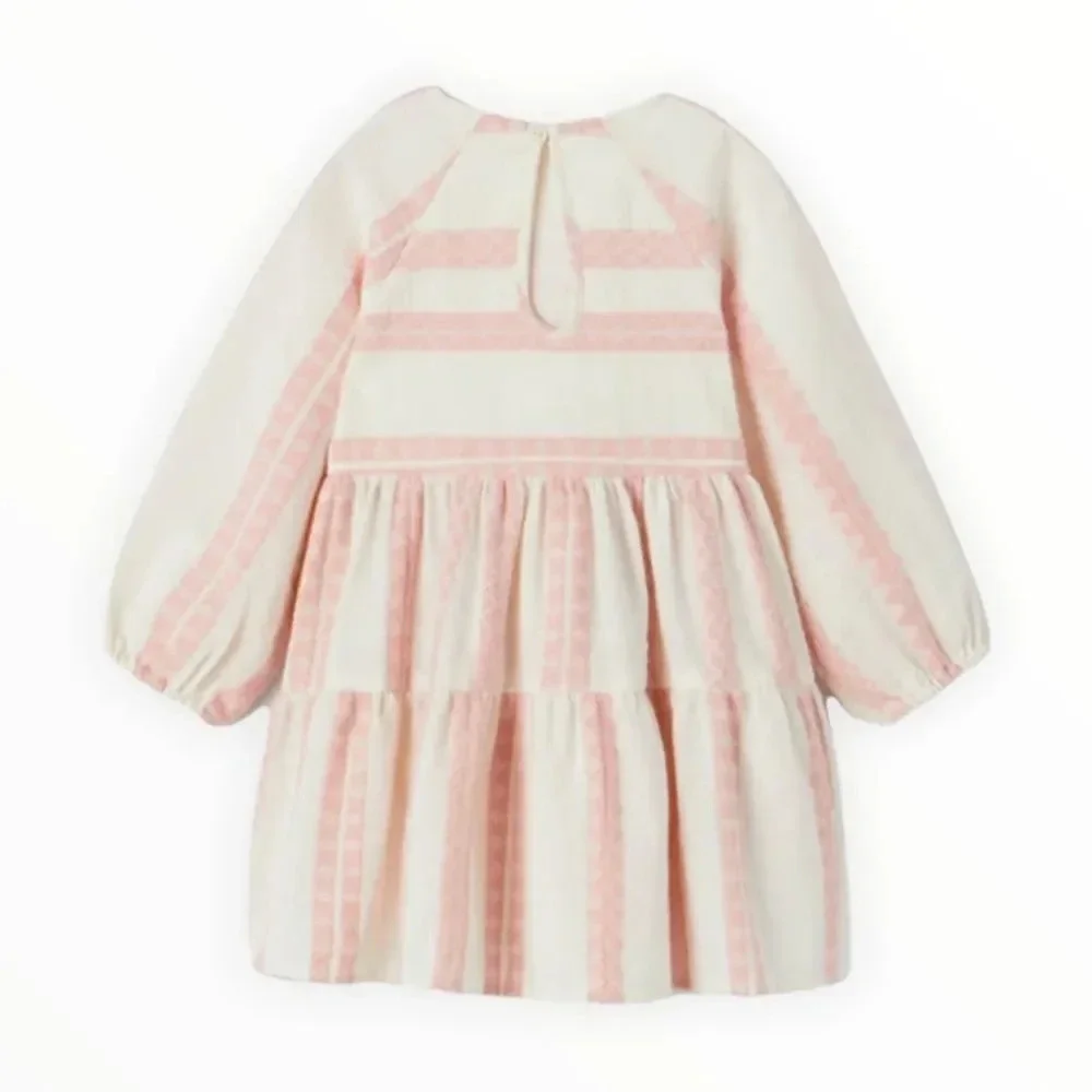 ZARA Kids | Cream and Pink | STRIPED DRESS WITH TEXTURED DETAIL